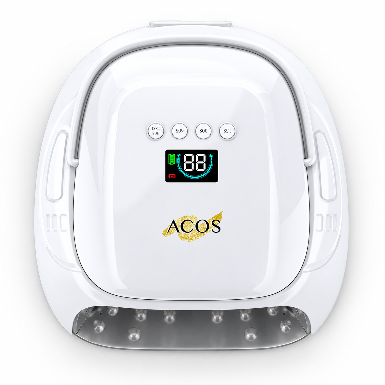 A white ACOS LED beauty device with a digital display screen and control buttons on the front, shown against a plain white background.