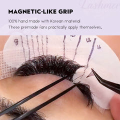 XL tray-Short Stem Premade Fans | Lashmer | C, D Curl--3D - 16 Lines - 640 Fans, Ultra Black - Lashmer