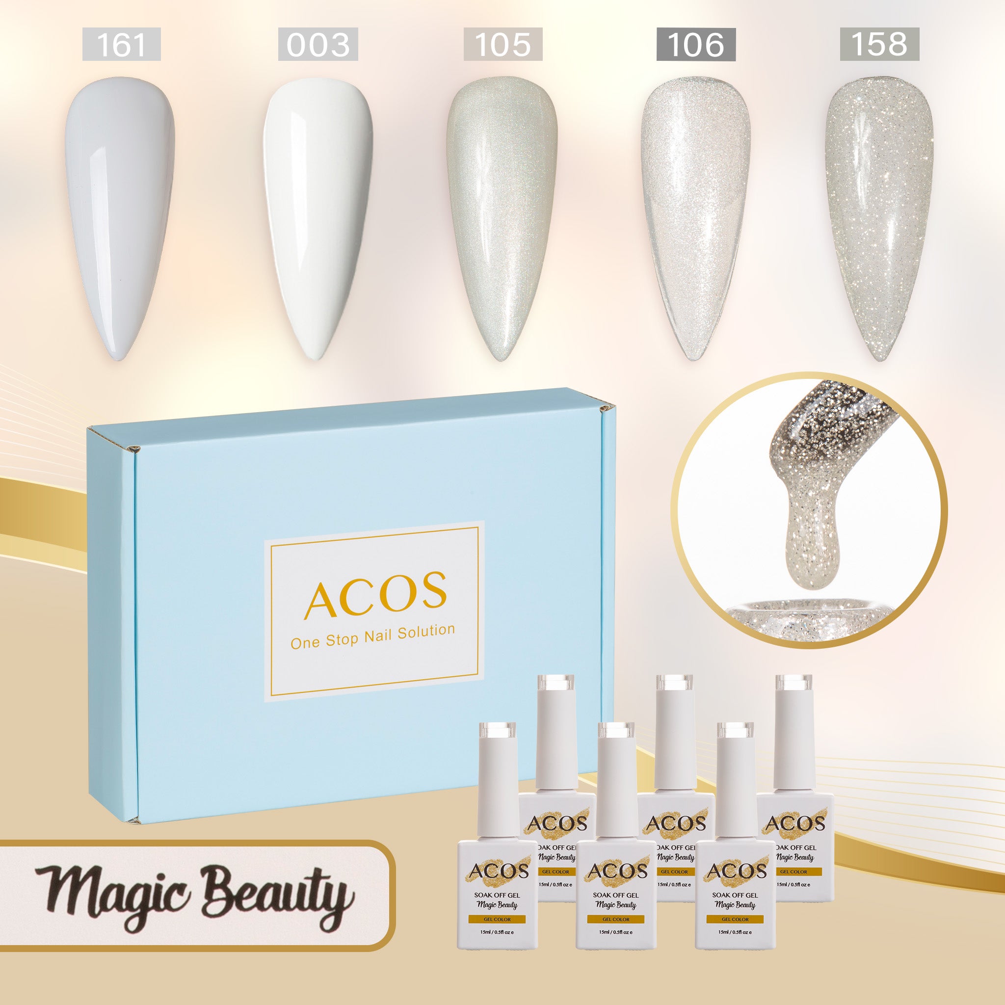 ACOS Gel Polish 5pcs Set (White Colour) - Lashmer
