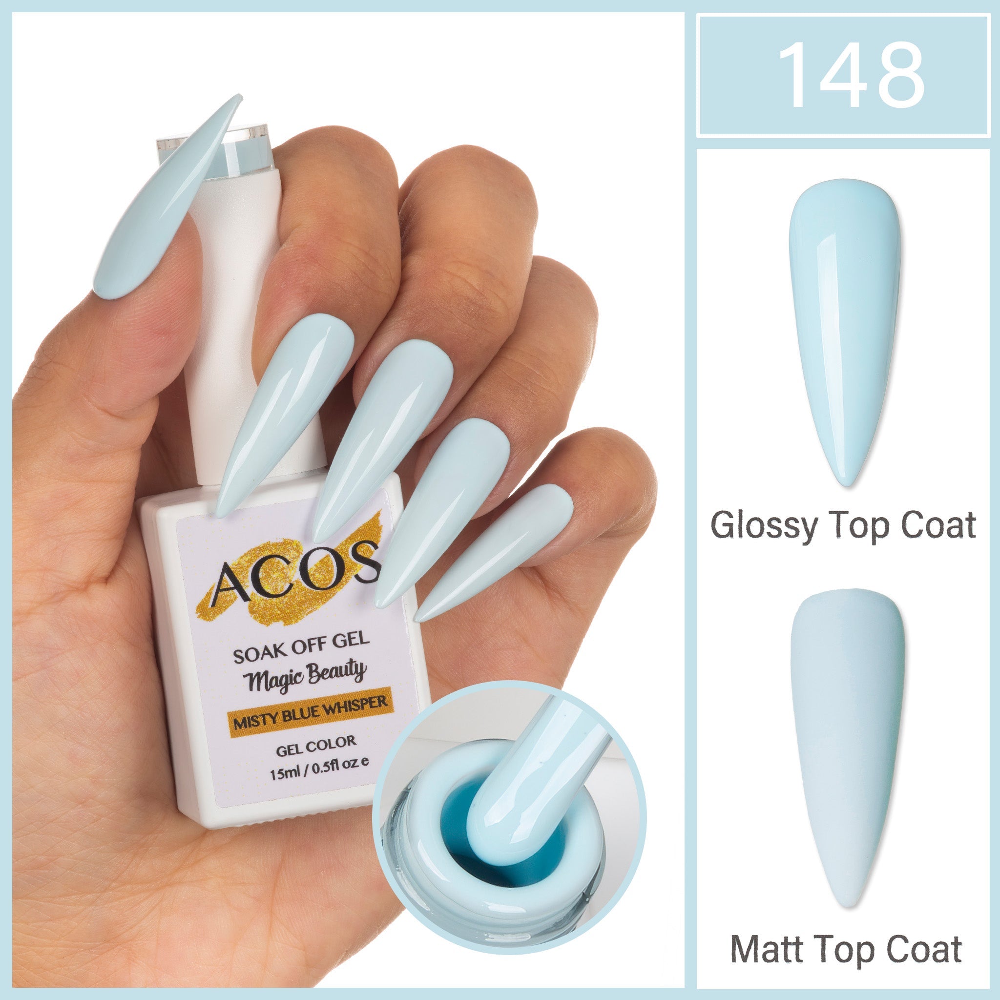 ACOS Magic Beauty Gel Polish Colour Misty Blue Whisper(148) - Lashmer