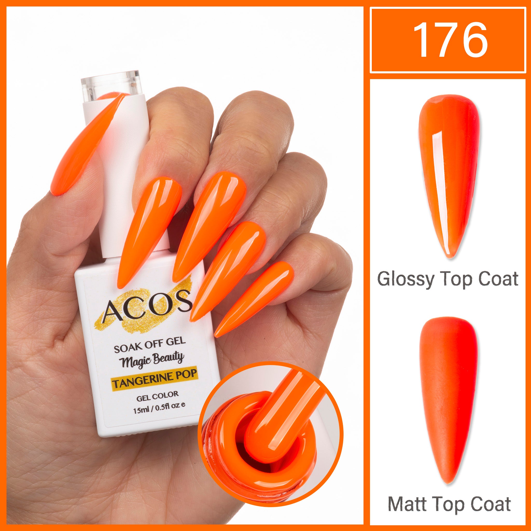 ACOS Magic Beauty Gel Polish Colour TANGERINE POP (176) - Lashmer