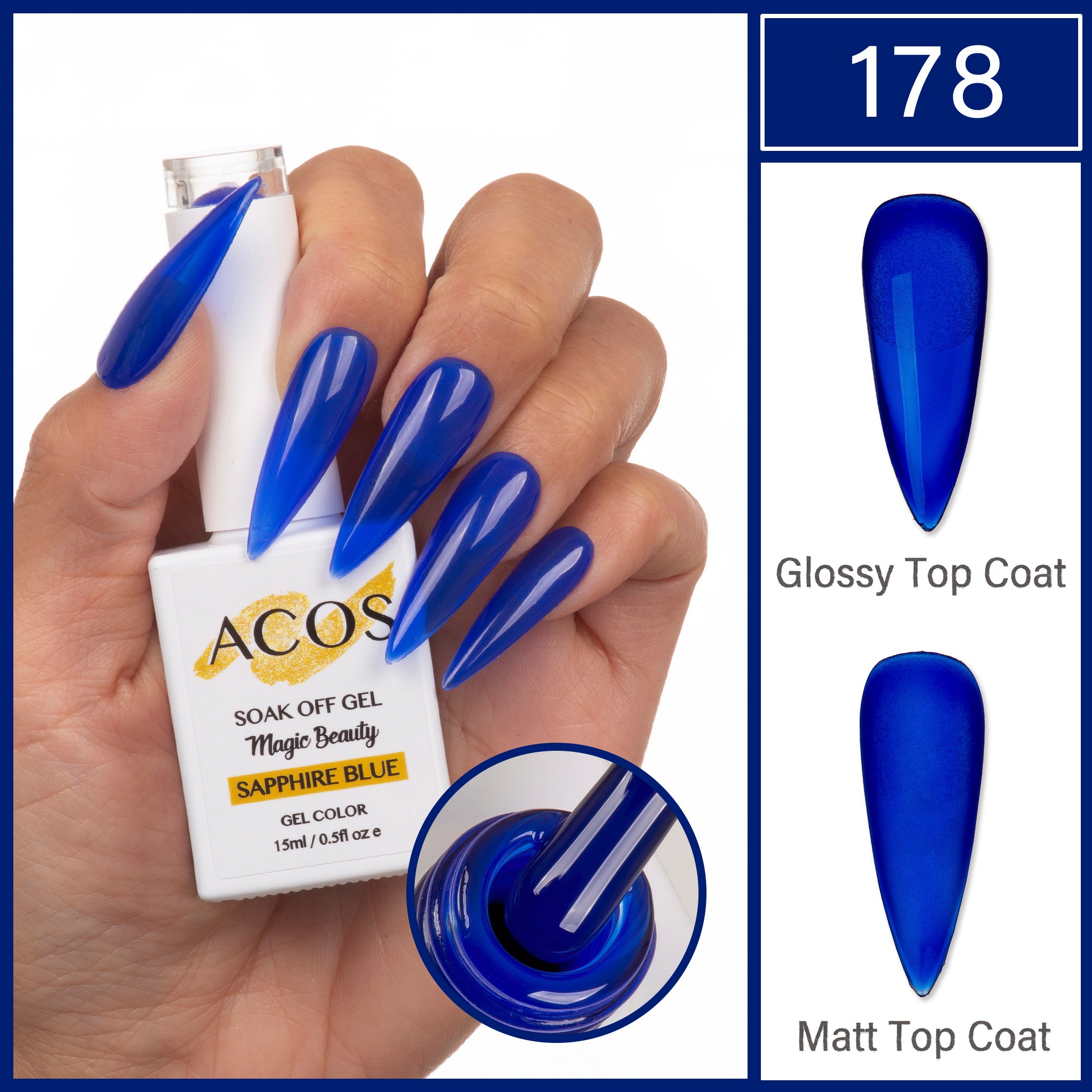 ACOS Magic Beauty Gel Polish Colour SAPPHIRE BLUE (178) - Lashmer
