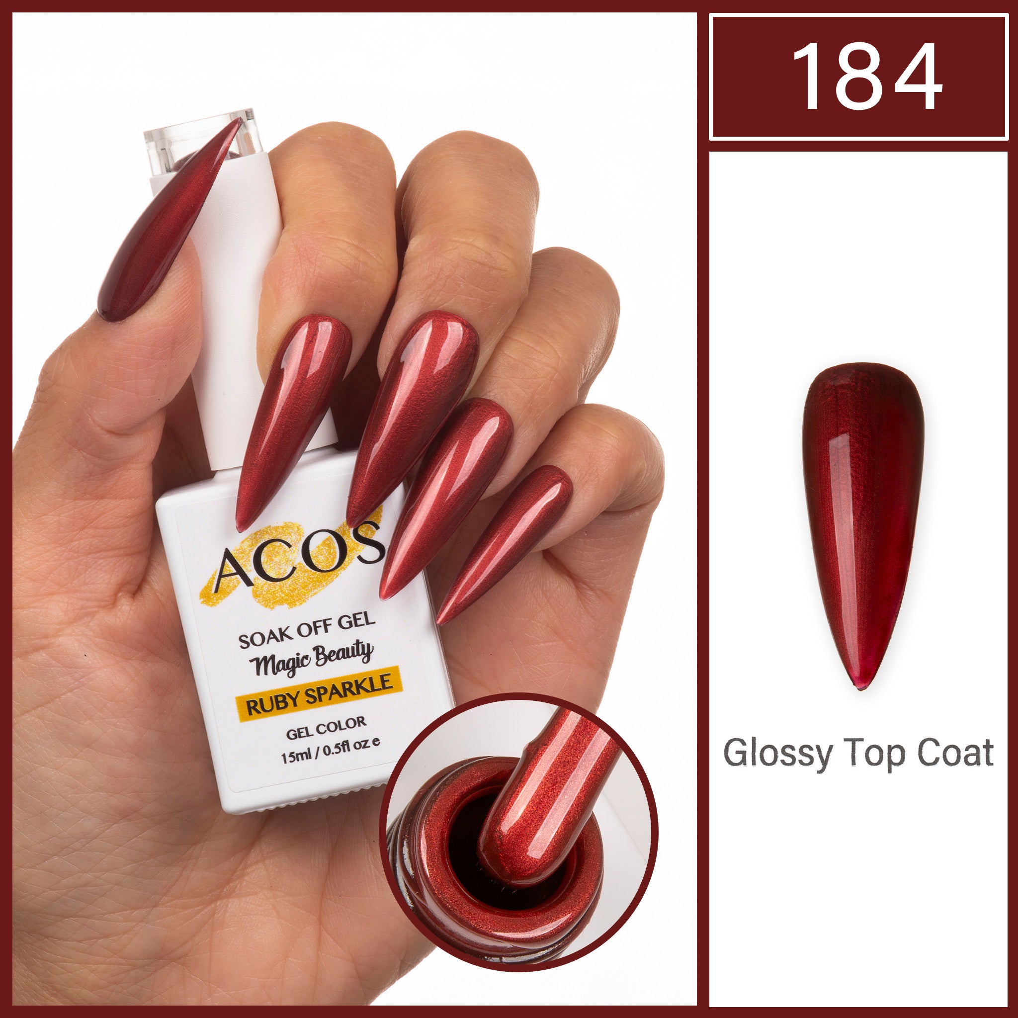 ACOS Magic Beauty Gel Polish Colour RUBY SPARKLE (184) - Lashmer