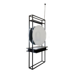 Karma Onslow Salon or Barber Shop Double Sided Complete Metal Workstation with Round Led Back-Lit Mirrors - Black 0610010619901D