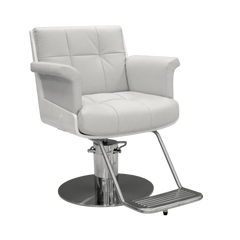 White leather salon chair with chrome base on a white background