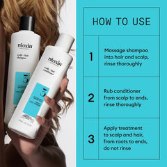 Nioxin Scalp + Hair Thickening System 3 Trio Pack LIGHT THINNING COLOURED / DRY / DAMAGED HAIR - Lashmer