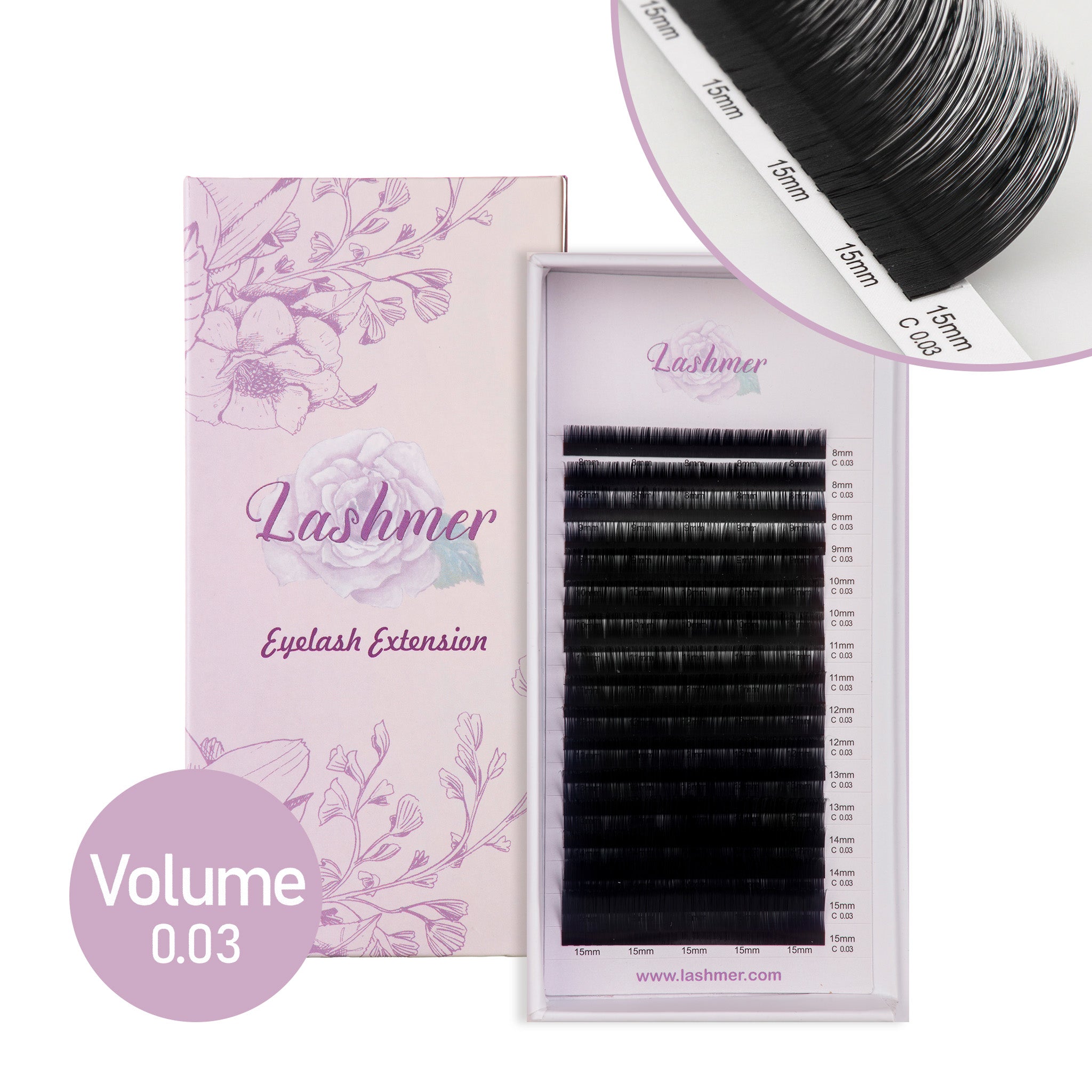 Matt Black Volume Lashes D Curl (0.03/0.05/0.07) 16 Lines - Lashmer