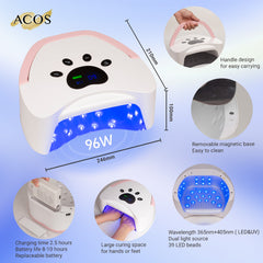 Rechargeable Cordless Dual Hand Nail Lamp LED/UV 96W