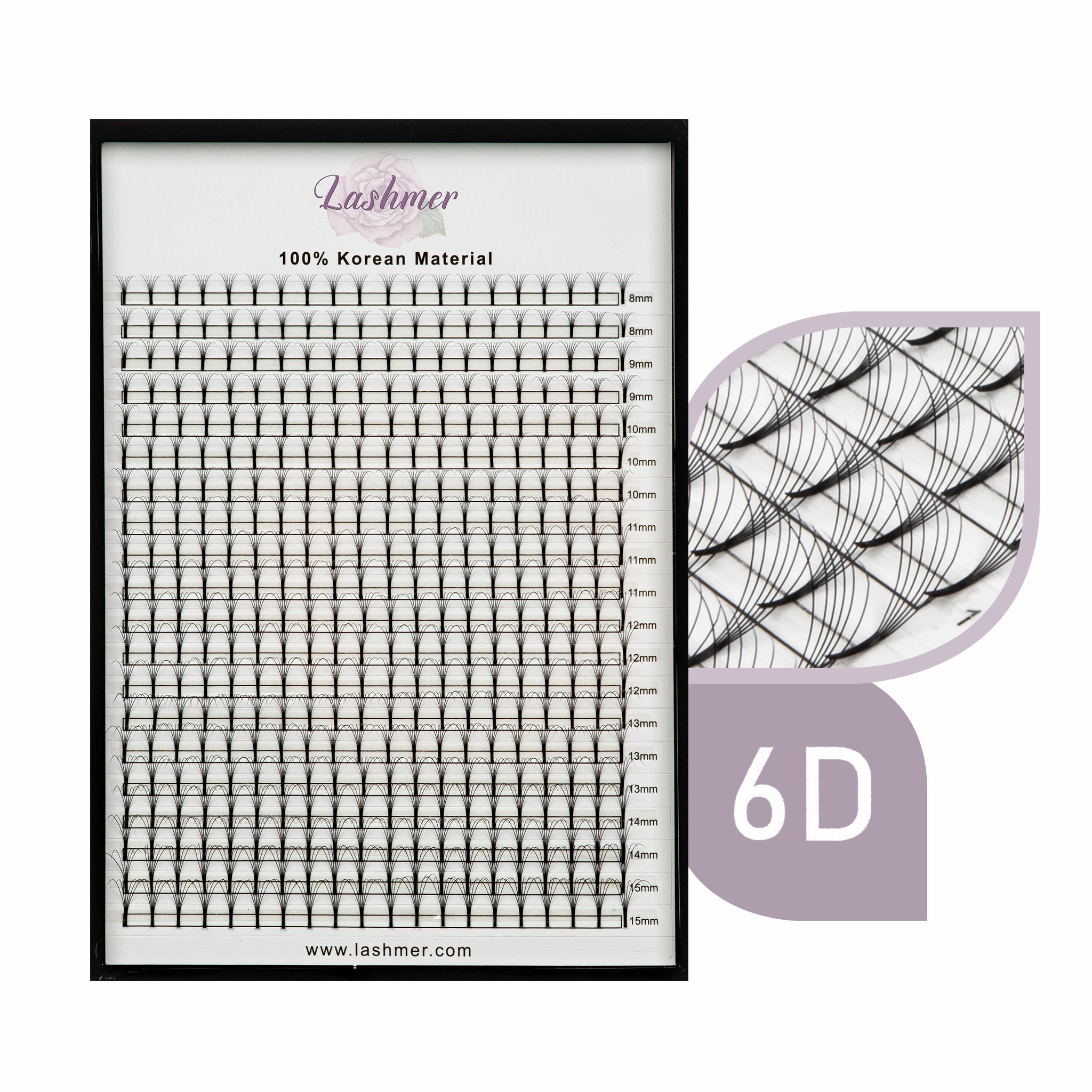 XL tray-Long Stem Premade Fans | Lashmer | C, D Curl--6D (thickness 0.07) - 16 Lines - 320 Fans, Ultra Black - Lashmer