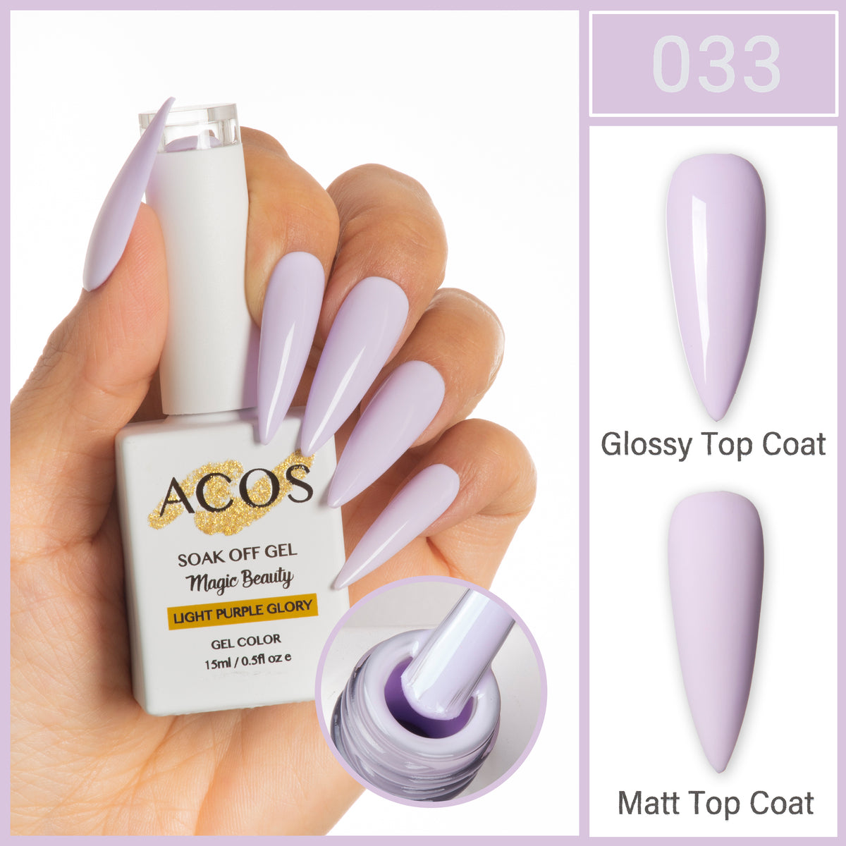 ACOS Magic Beauty Gel Polish Colour Light Purple Glory (033) - Lashmer