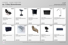 Urban Monochrome package product schedule with included furniture and optional lounge