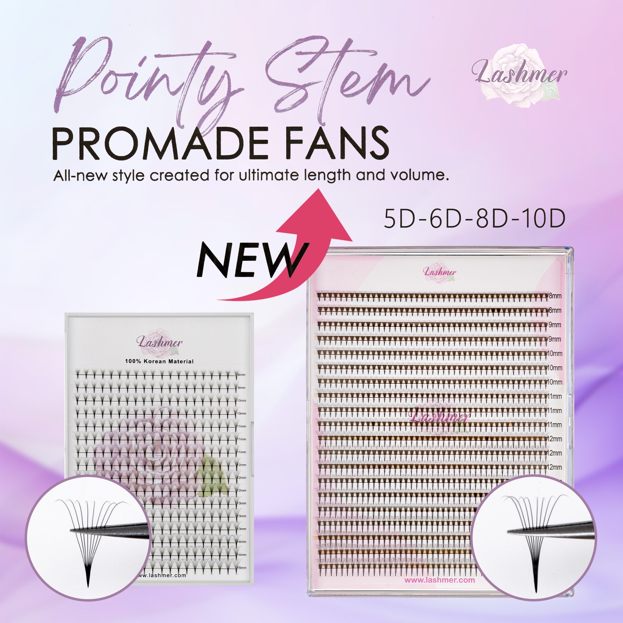 Lashmer 8D Ultra Dark Pointy Narrow Fans (900 Fans) - Lashmer