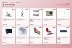 Retro Rouge package product schedule with included furniture and optional lounge