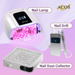 ACOS Professional Brushless Nail Drill + Rechargeable Nail Lamp 96W Pair +Nail Dust Collector
