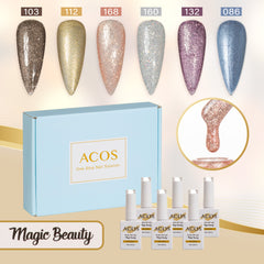 ACOS Gel Polish 6pcs Set (Skinny Glitter Colour) - Lashmer