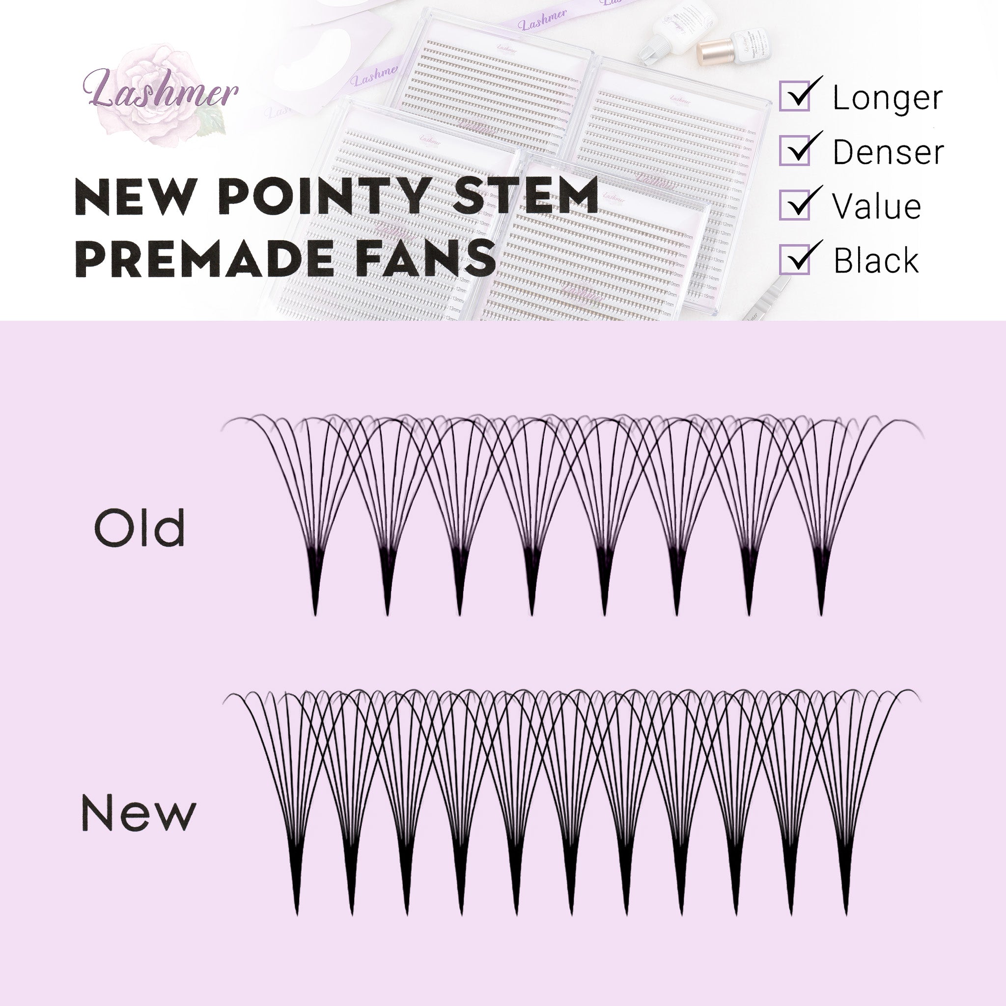 Lashmer 6D Ultra Dark Pointy Narrow Fans (900 Fans) - Lashmer