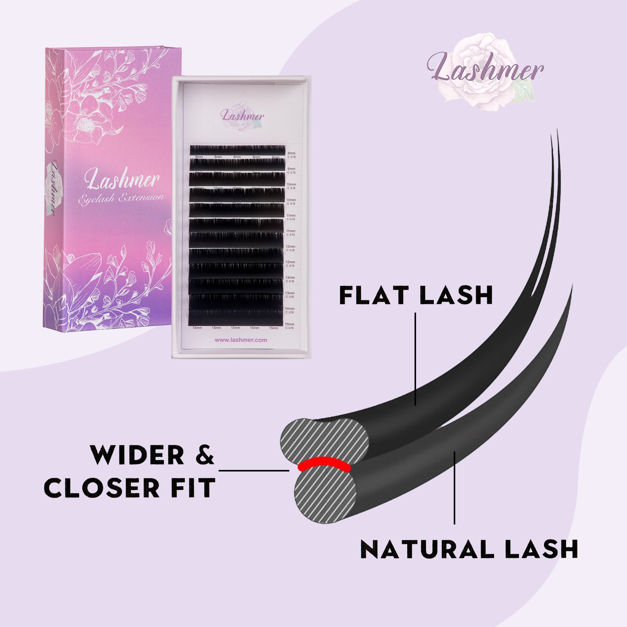 Matt Black Flat  Lashes (0.15/0.20) D Curl - Lashmer