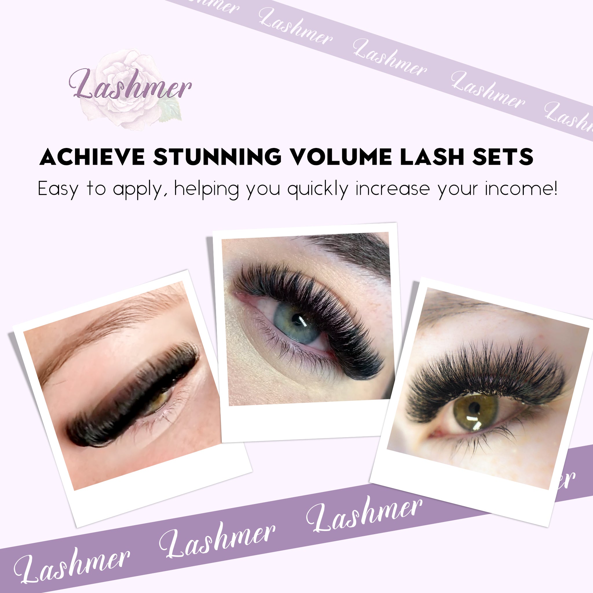 XL tray-Short Stem Premade Fans | Lashmer | C, D Curl--3D - 16 Lines - 640 Fans, Ultra Black - Lashmer