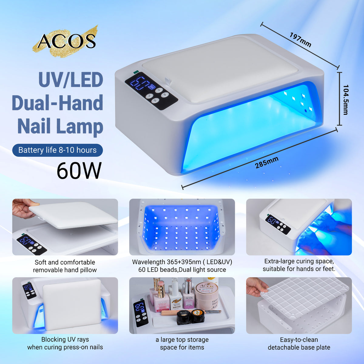 Professional Cordless Dual Hand UV/LED Lamp 60W