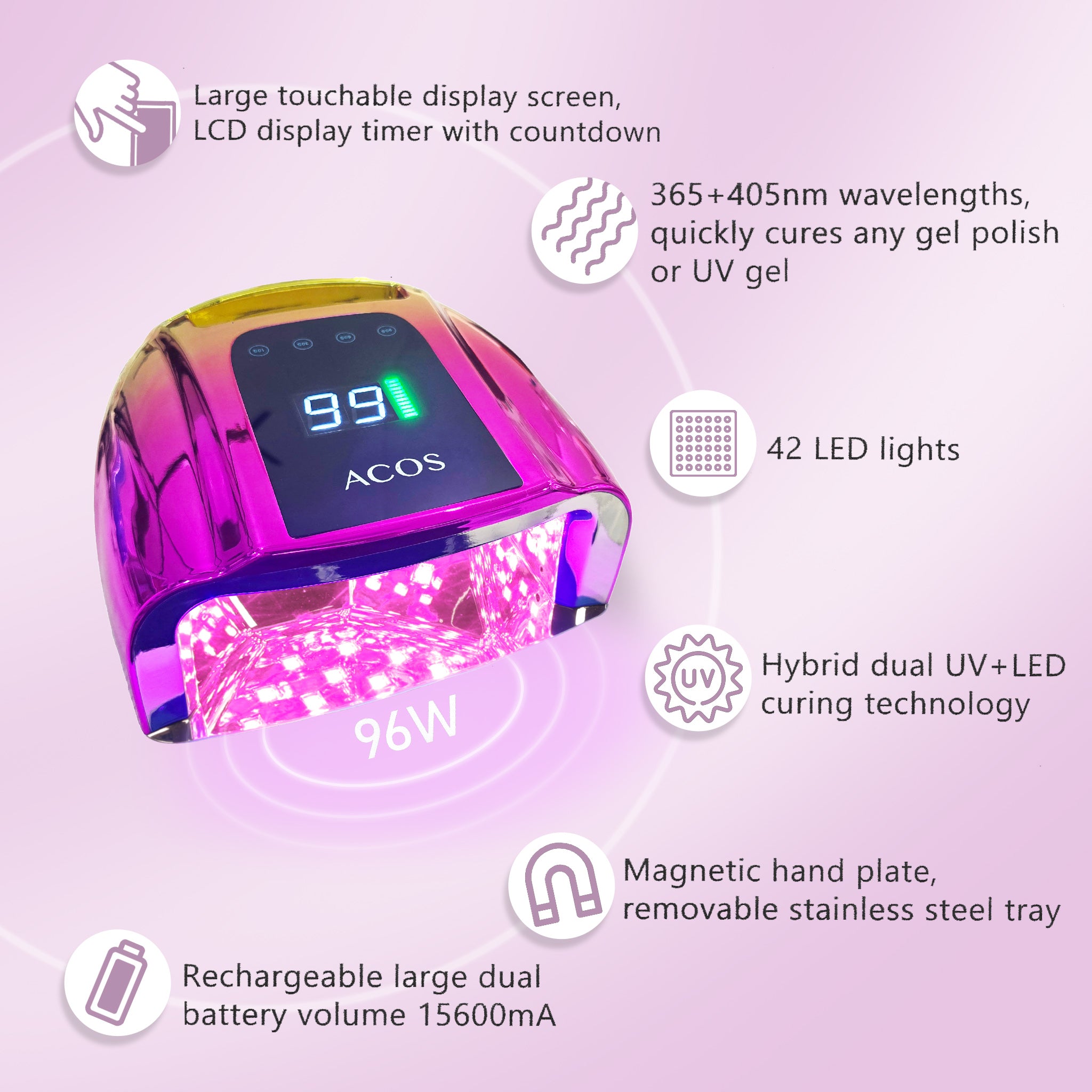 ACOS PRO Rechargeable Cordless Nail Lamp LED/UV 96W - Lashmer