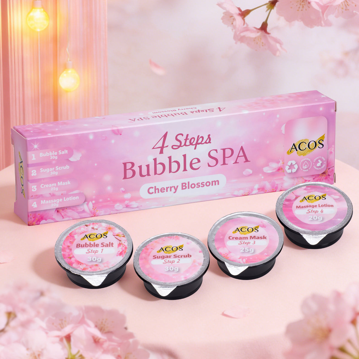 ACOS Bubble Spa Nail Deluxe Pedicure Kit 4 Steps - Cherry Blossom - Lashmer