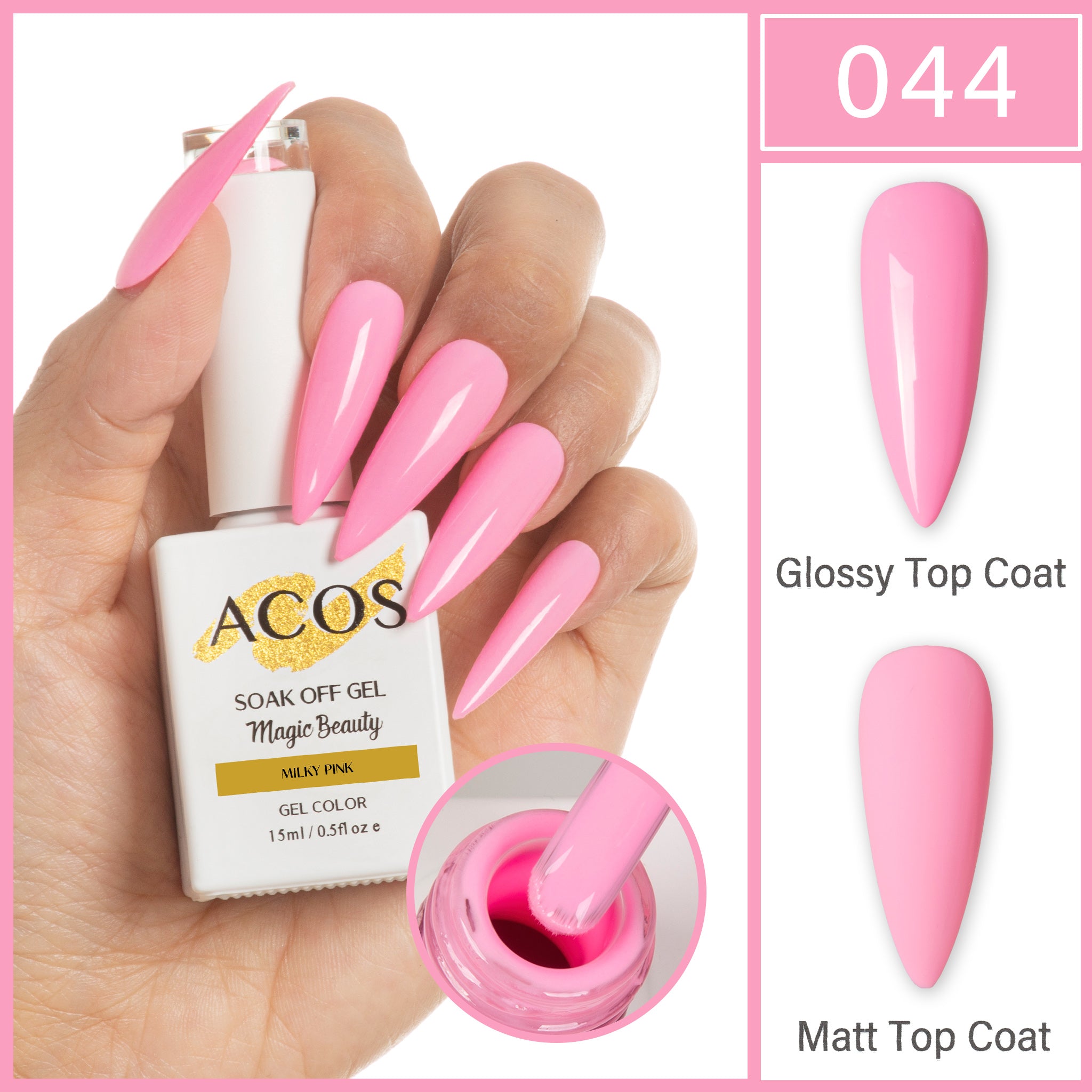 ACOS Magic Beauty Gel Polish Colour Milky Pink (044) - Lashmer