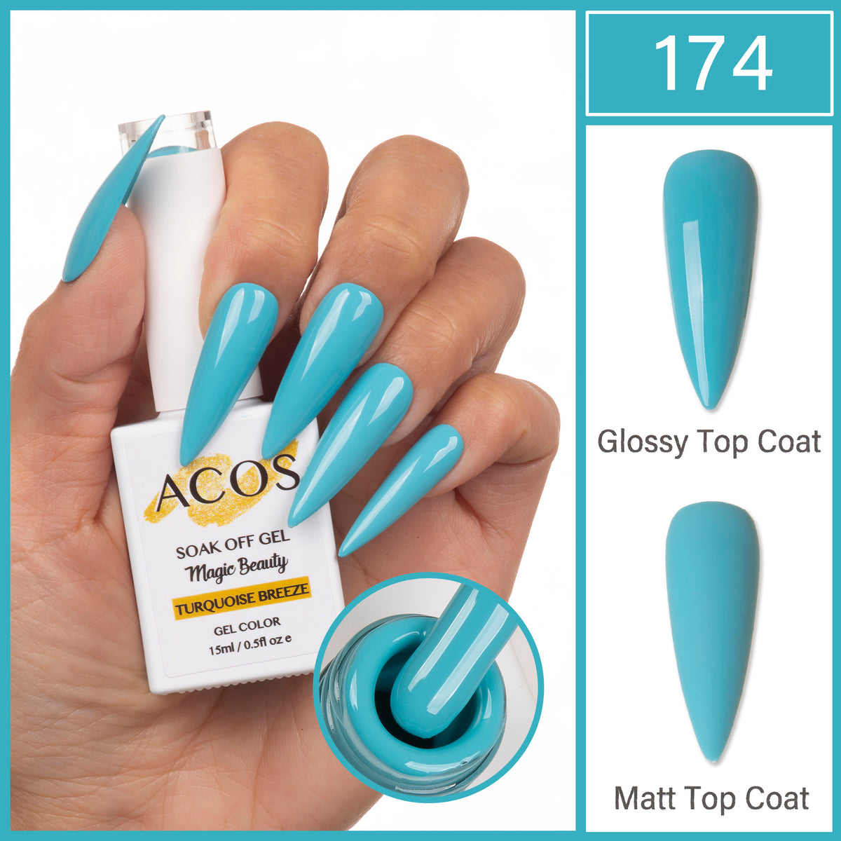 ACOS Magic Beauty Gel Polish Colour TURQUOISE BREEZE (174) - Lashmer