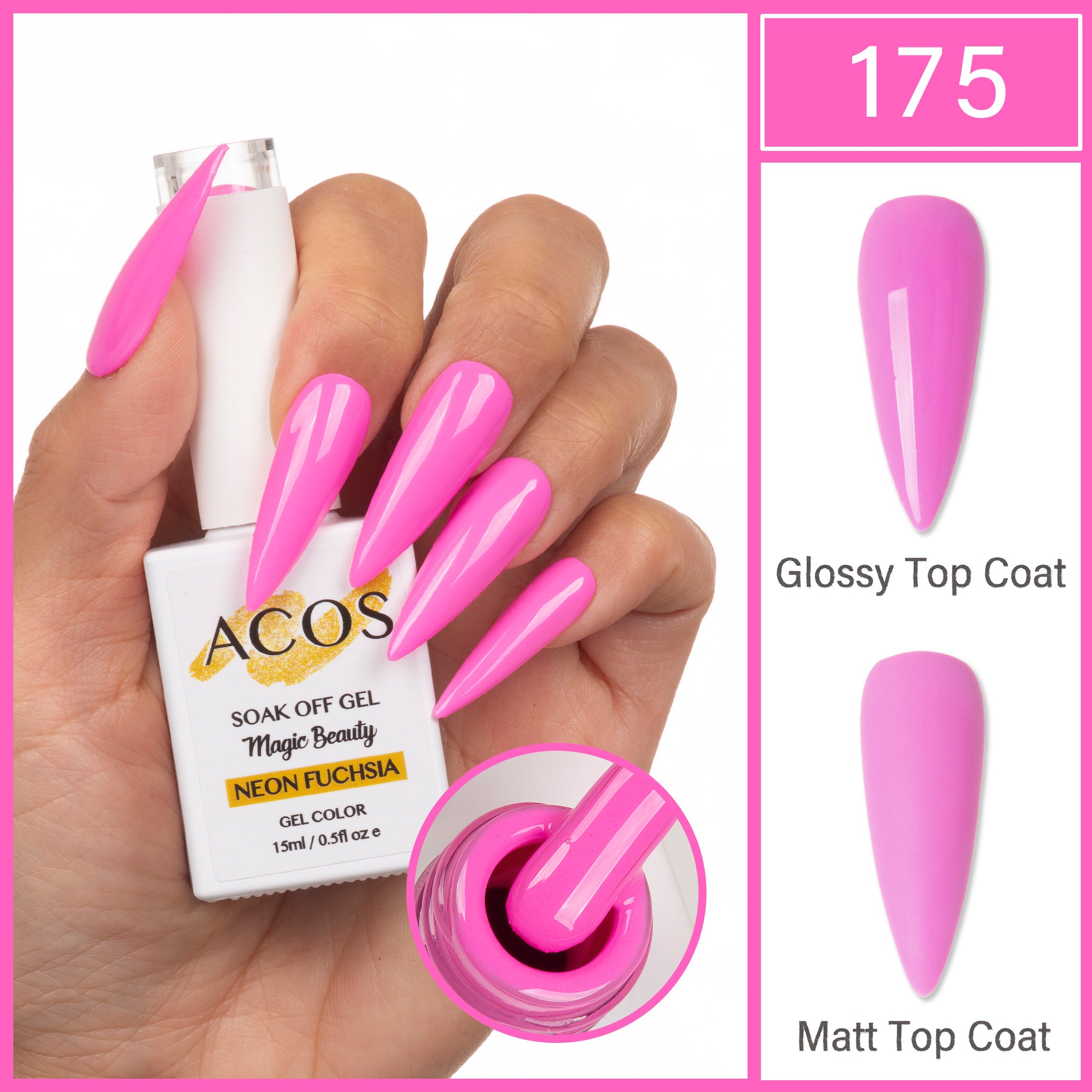 ACOS Magic Beauty Gel Polish Colour NEON FUCHSIA (175) - Lashmer