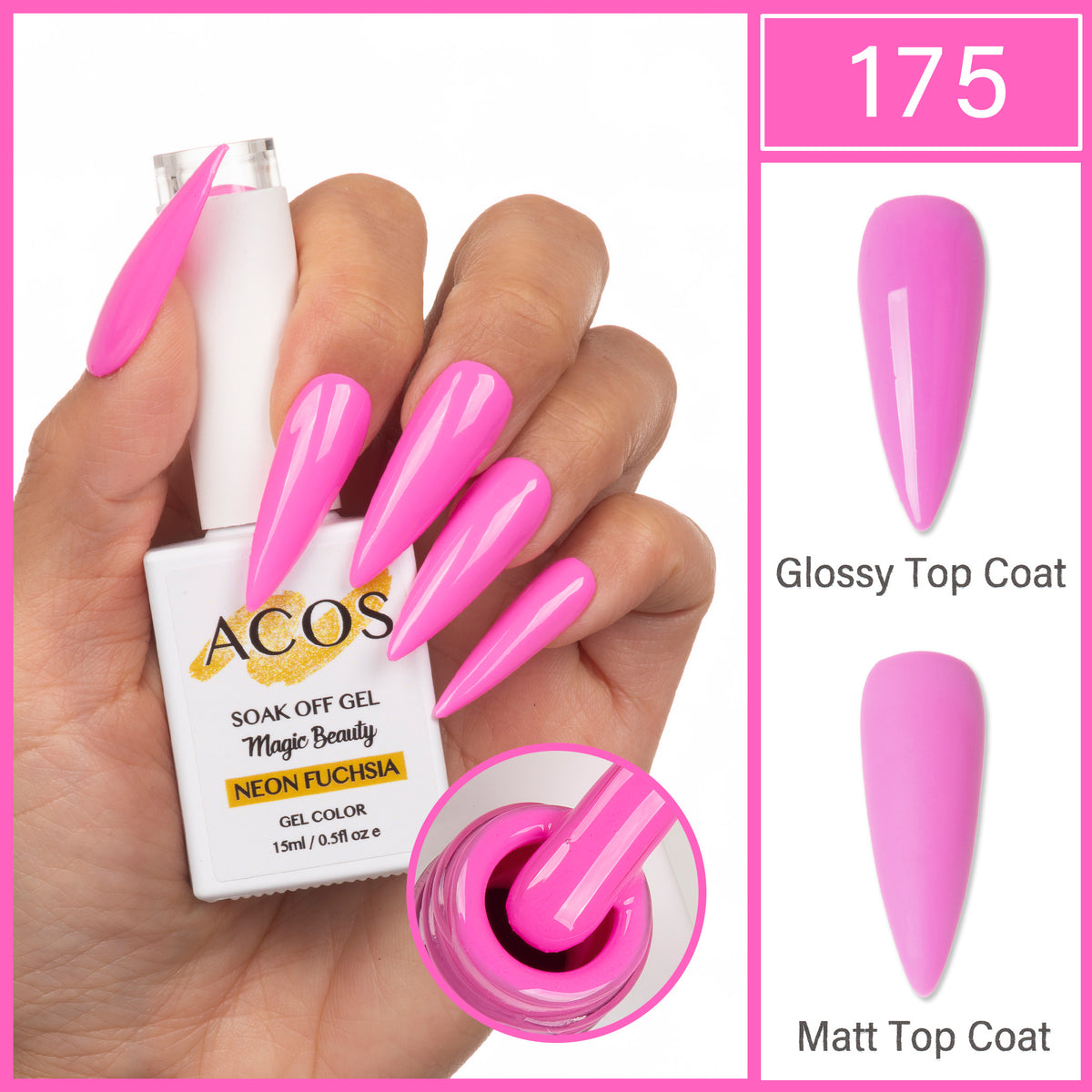 ACOS Magic Beauty Gel Polish Colour NEON FUCHSIA (175) - Lashmer