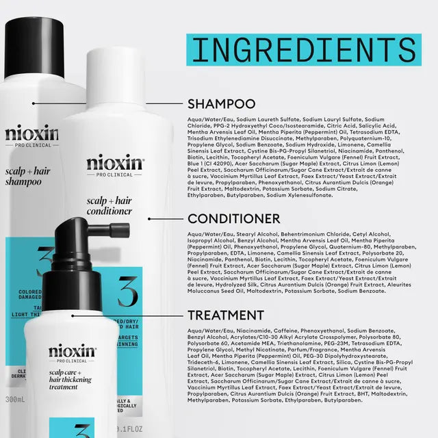 Nioxin Scalp + Hair Thickening System 3 Trio Pack LIGHT THINNING COLOURED / DRY / DAMAGED HAIR - Lashmer