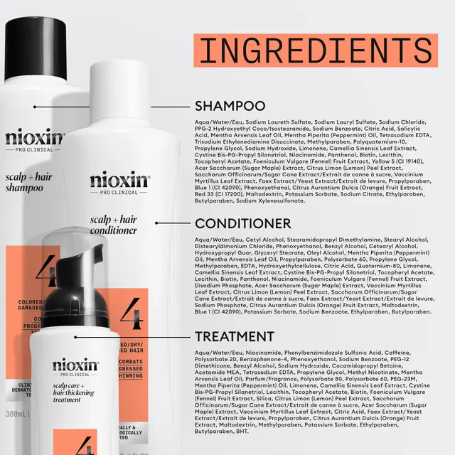 Nioxin Scalp + Hair Thickening System 4 Trio Pack PROGRESSED THINNING COLOURED / DRY / DAMAGED HAIR - Lashmer