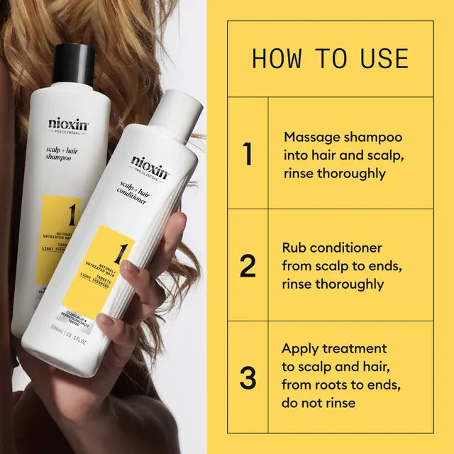 Nioxin Scalp + Hair Thickening System 1 LIGHT THINNING LIGHT THINNING / NATURAL UNTREATED HAIR - Lashmer