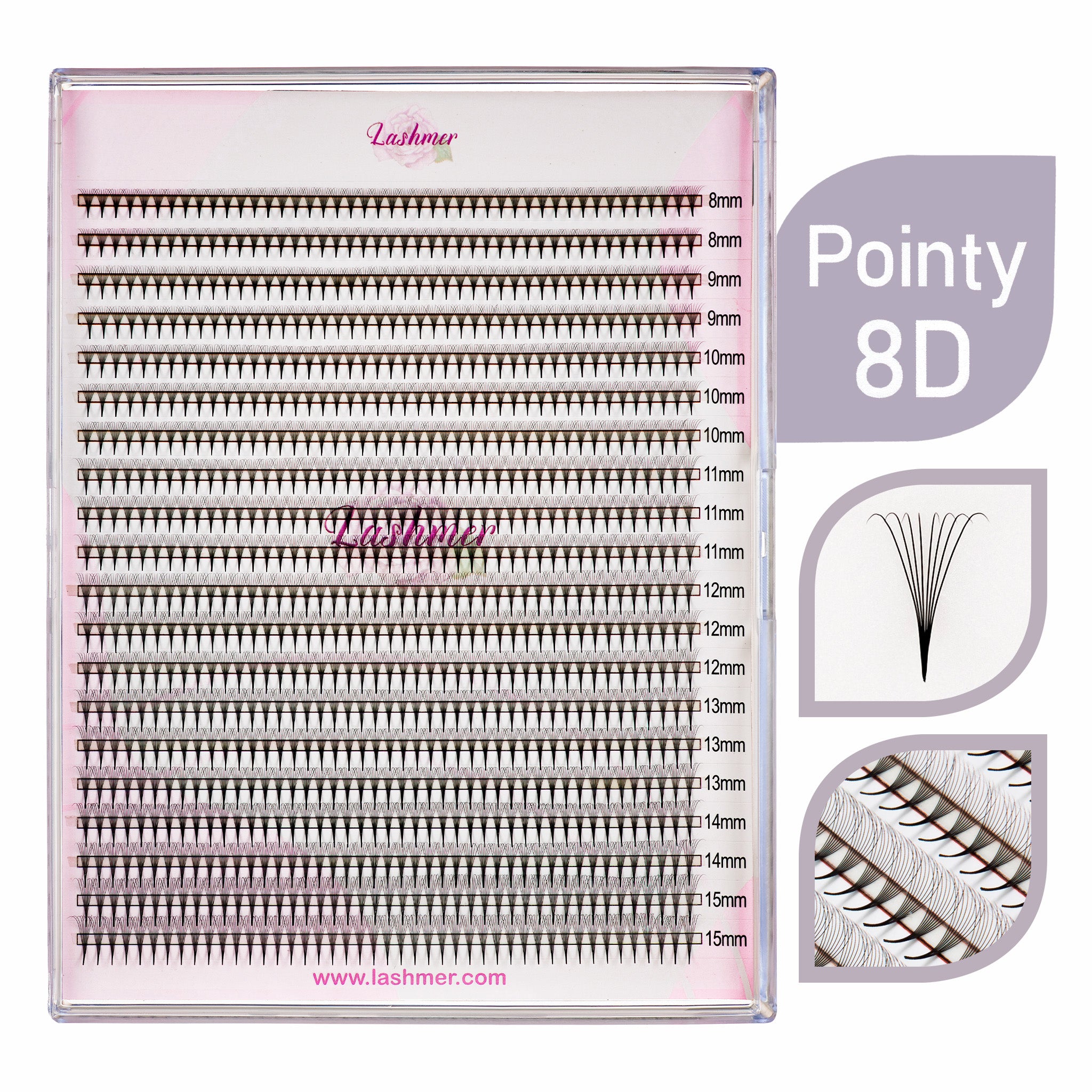 Lashmer 8D Ultra Dark Pointy Narrow Fans (900 Fans) - Lashmer