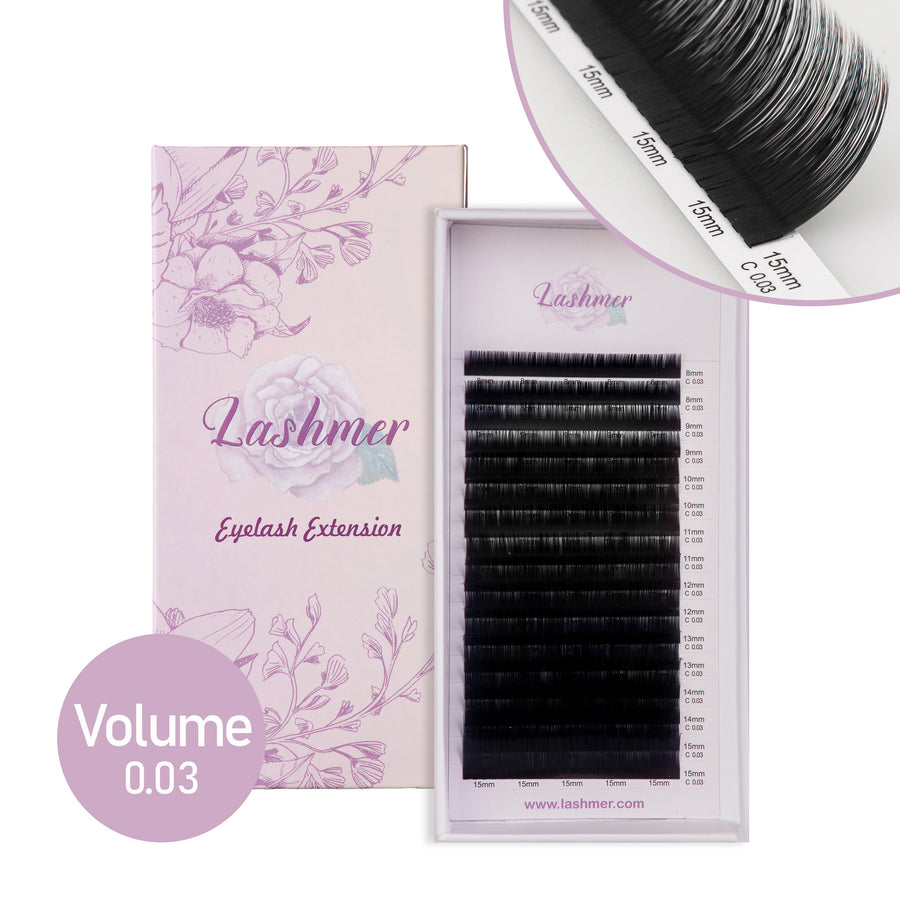Matt Black Volume Lashes D Curl (0.03/0.05/0.07) 16 Lines - Lashmer