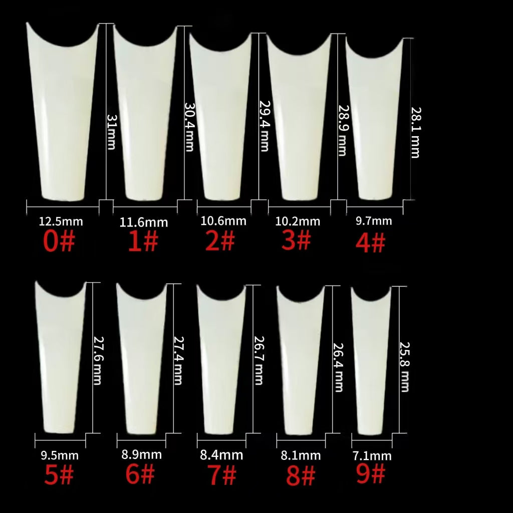 Coffin Natural Nail Tips, Half-Well 500pcs Pack (Sizes #0-9) - Lashmer