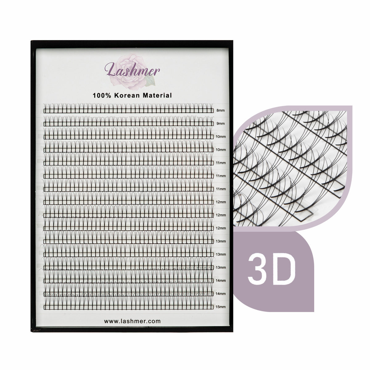 B Curl--XL tray-Long Stem Premade Fans | Lashmer |3D, 5D, 6D - 8mm-15mm Mix, Ultra Black - Lashmer