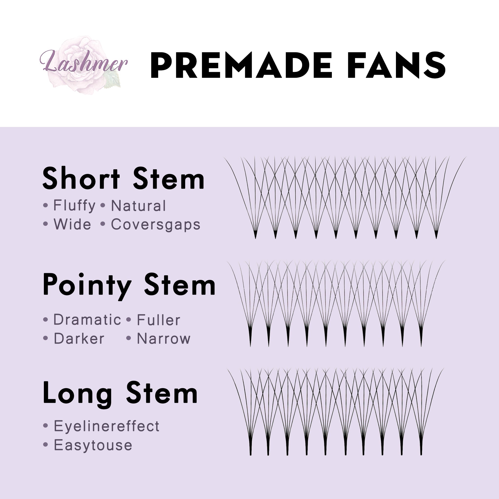 C, D Curl--New 10D Pointy System Narrow Fans Promade Fans - 16 Lines - 384 Fans - Lashmer