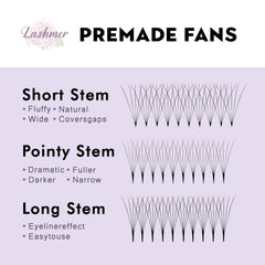XL tray-Short Stem Premade Fans | Lashmer | C, D Curl--6D - 16 Lines - 320 Fans, Ultra Black - Lashmer
