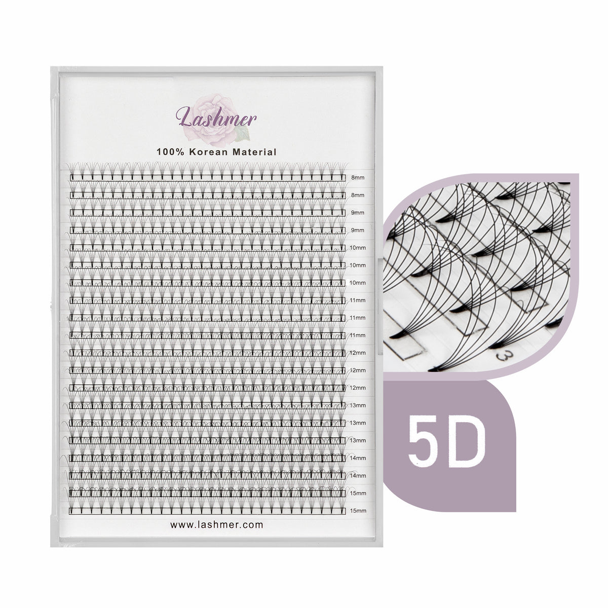 XL tray-Short Stem Premade Fans | Lashmer | C, D Curl--5D  - 20 Lines - 440 Fans, Ultra Black - Lashmer